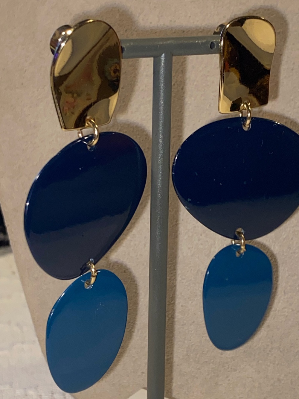 Gold and Navy Blue Dangle Earrings
